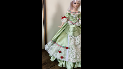 1:6 miniature Victorian style Mint green doll gown dress with Lace & Red  Rose | eBay UK
