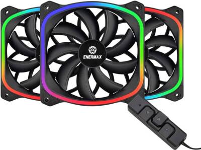 Enermax SquA RGB 3-Fan 120mm Ventilators with UCSQARGB12P-BP3 controller.