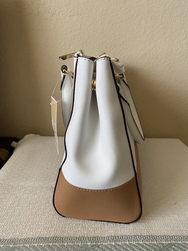 Michael Michael Kors Sutton Medium Colorblock Satchel Crossbody Bag White/Tan - Picture 4 of 9