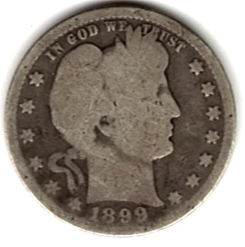 1899 BARBER QUARTER in GOOD condition ~ FULL RIMS ~ SEE THE SCAN      stk b016