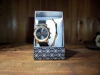 Womens Gold Colored Wristwatch With Matching Bracelet Set Ladies Jewelry Womens Gold Colored Wristwatch With Matching Bracelet Set Ladies Jewelry