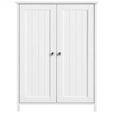 Bathroom Floor Cabinet w/ Double Door & Adjustable Shelves,Free-Standing Storage