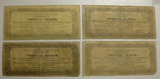 1943 Philippines WWII Emergency Currency 20 Pesos - Set of 4 - S-489 abcd signed