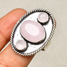 Rose Chalcedony Gemstone Handmade 925 Sterling Silver Jewelry Ring Size 8
