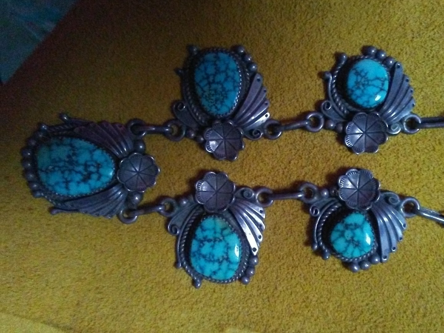 1960s Old Spiderweb turquoise Squash blossom necklace… Gem