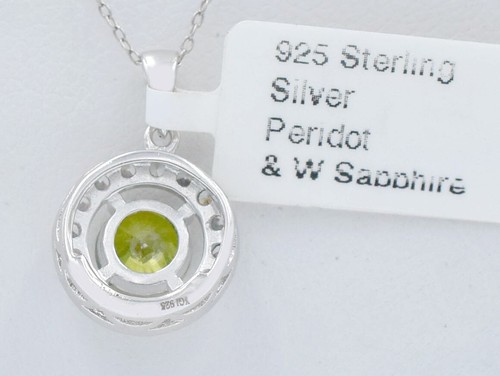 LAB CREATED 1.32 Ct PERIDOT & WHITE SAPPHIRE PENDANT NECKLACE .925 SILVER - NWT - Picture 4 of 4