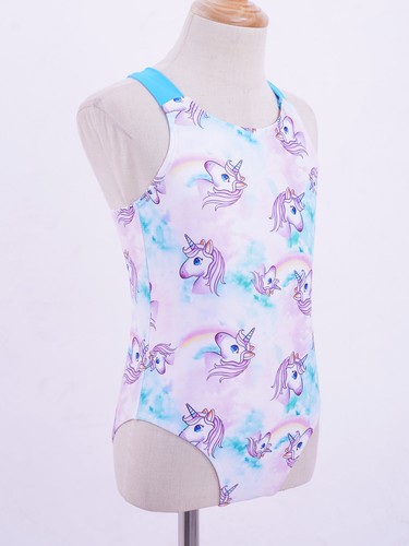 Kids Girls One Piece Print Swimsuit Sleeveless Criss Cross Back Bathing Suits - Picture 19 of 49