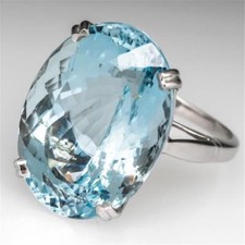 Elegant 925 Sterling Silver Blue Topaz Charms Engagement Wedding Ring Size 10.5