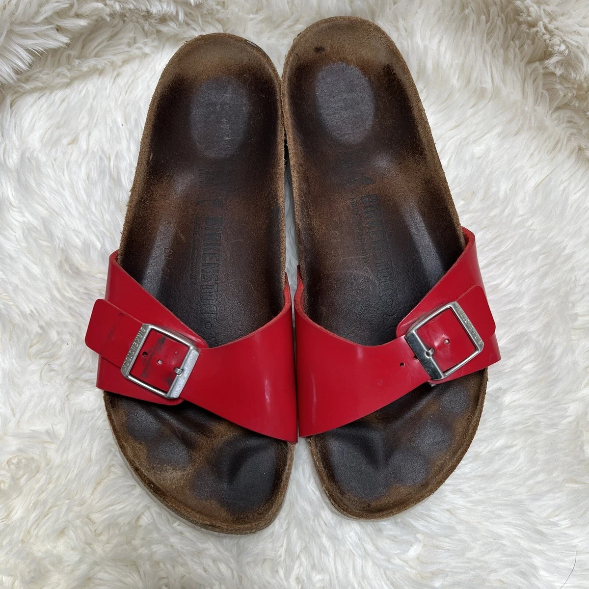 Red patent birkenstock sandals sale