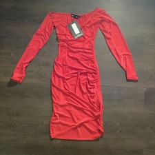 Pretty little Thing Red Womens slinky Ruched Dress Size 4
