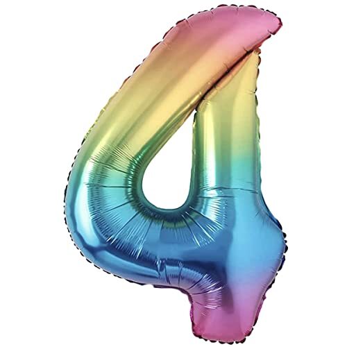 Palloncino 4° Compleanno Numero 4 Gigante Multicolore Metallizzato, (t0h)