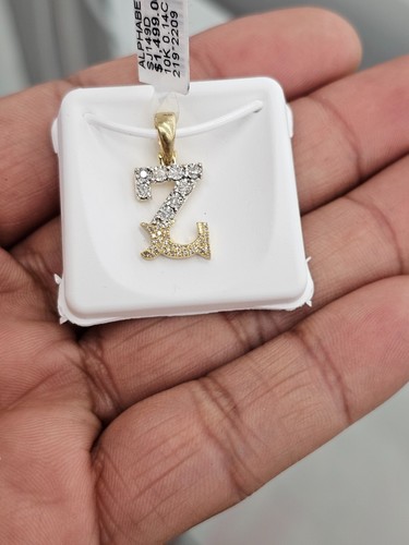Real Natural Diamond 10kt Yellow Gold Two-tone fanuc style initial Pendant A-Z - Picture 70 of 70