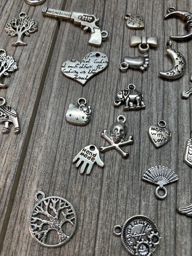 LOT Charms Necklace Bracelet Jewelry Making Supplies Crafting DIY Silver Toned - Picture 9 of 15
