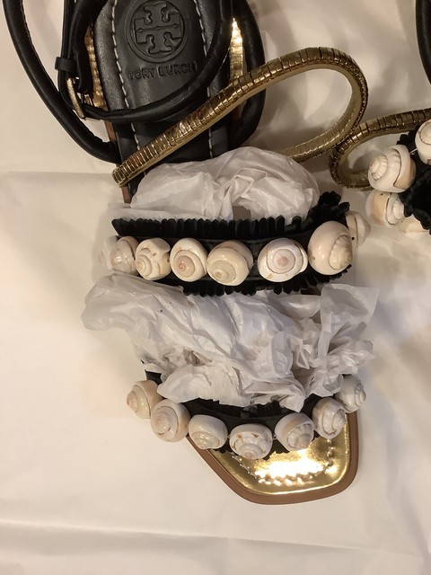 Tory Burch lady 7M Sinclair Seashell black sandal wrap around new retails $325! | eBay