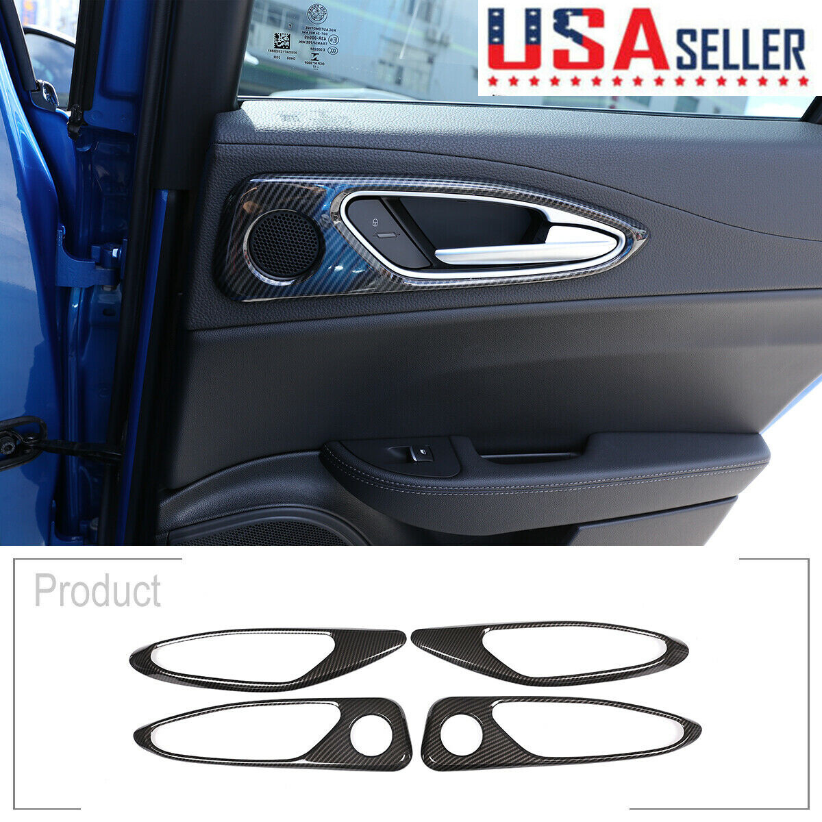 Carbon Fiber Look For Alfa Romeo Giulia 2017-2020 Car Inside Door Handle Frame