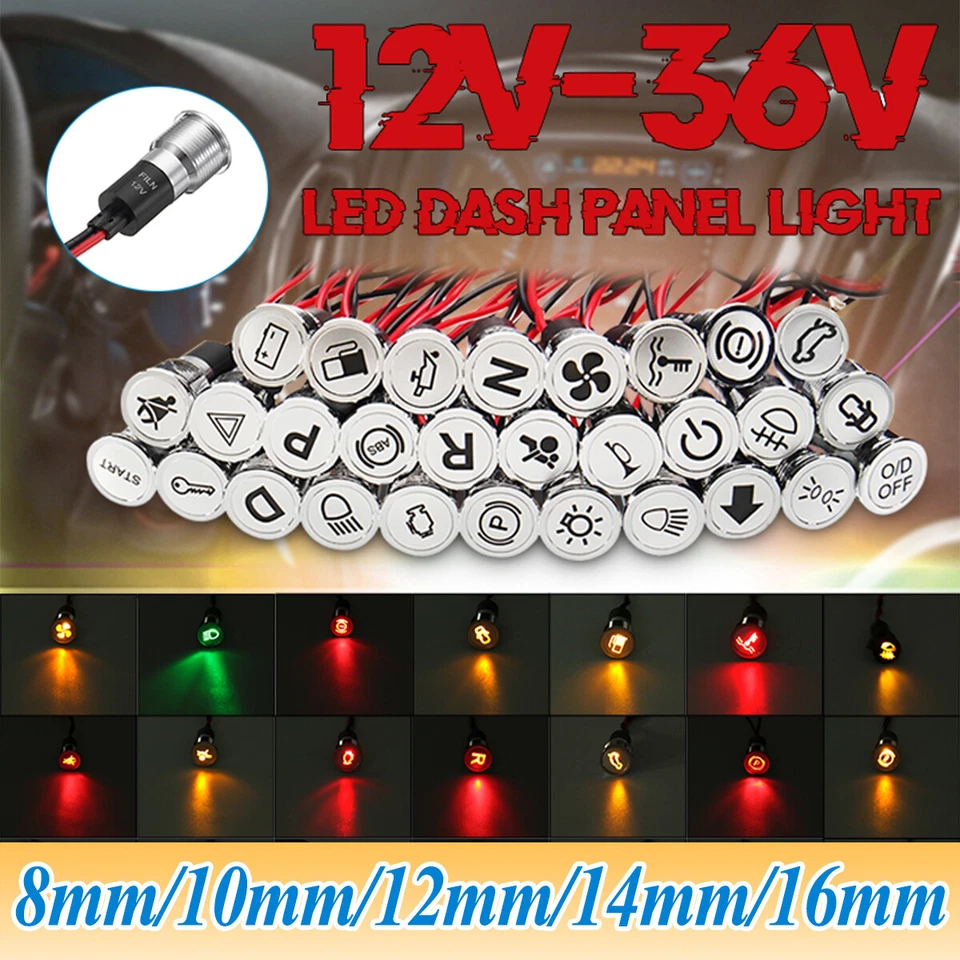 12V-36V LED Armaturenbrett Warnleuchte Kontrollleuchte Auto Boot 8/10/12/14/16mm