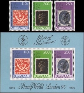 Surinam 1990 #858-860a MNH Expo London/150th Anniversary of First Postage Stamp