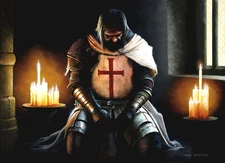 Medieval military art art post card  Knight's Templar,  Reflection