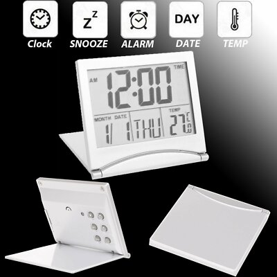 USA Large Digital LCD Folding Travel Alarm Clock with Thermometer Calendar Timer