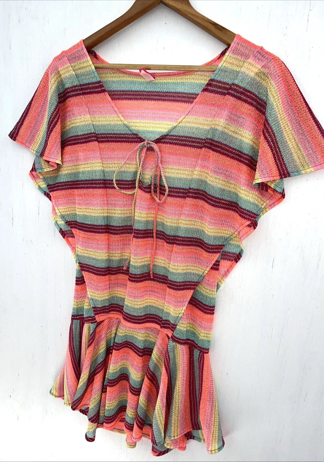 UNDERCOVER Abito copricostume VICTORIAS SECRET colorato a righe in rete orlo balza taglia XS S