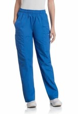Landau Women's Elastic Waist Straight Leg Cargo Scrub Pants 8501 BEP Royal S