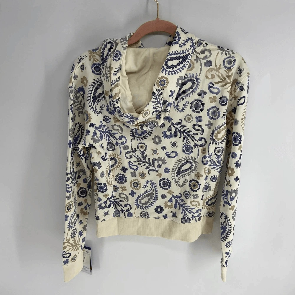 OFF WHITE Felpa Champion panna paisley Terry leggera manica lunga con cappuccio donna xs nuova con etichetta