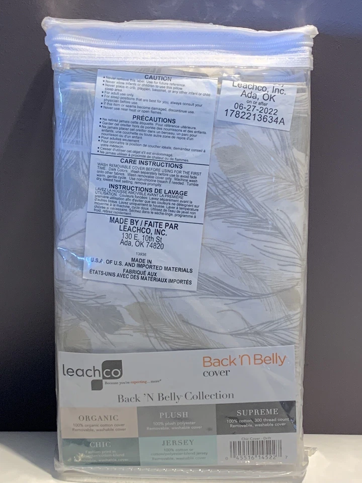 NUEVA FUNDA ALMOHADA LEACHCO BACK 'N BELLY Elegante Embarazo Maternidad Gris Blanco Foto 2 de 3