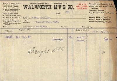 1895 Canandaigua New York (NY) Walworth Mfg Co. Theo Perkins