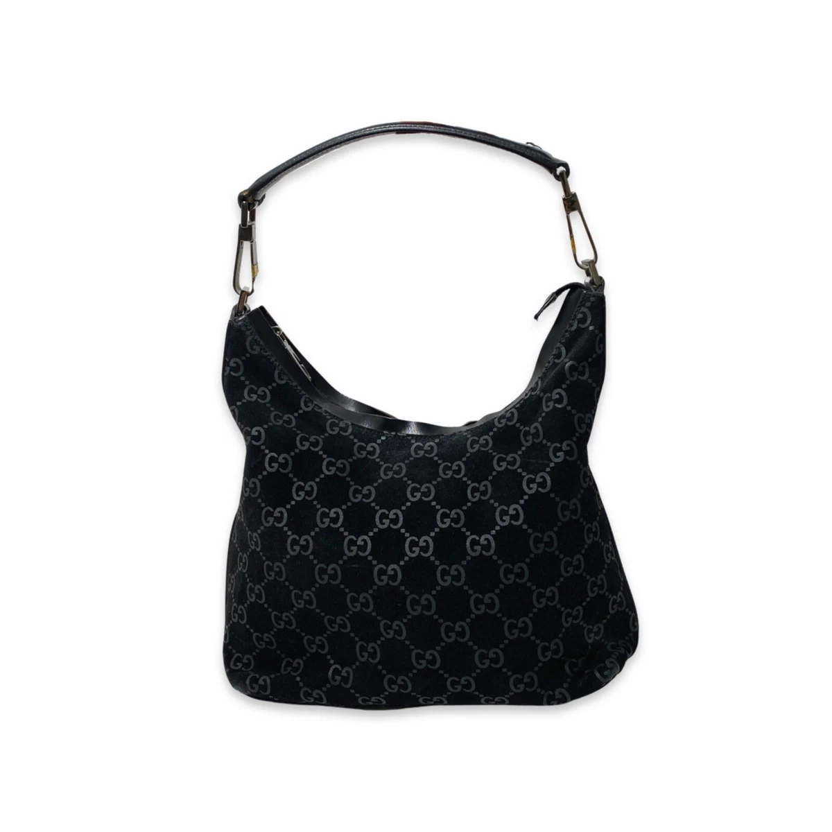 Gucci 90s Black Suede Monogram Hobo Shoulder Bag