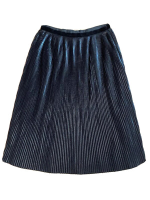 CHOSEN Faux Leather Accordion Midi Skirt Pleated Foiled Black Size