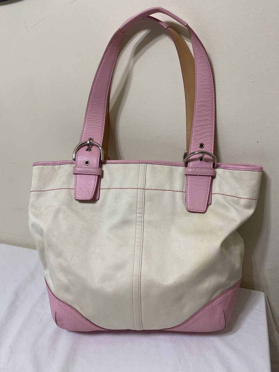 Coach Soho Cream Canvas Rose Pink Leather Trim Multifunction Coach Soho Cream Canvas Rose Pink Leather Trim Multifunction