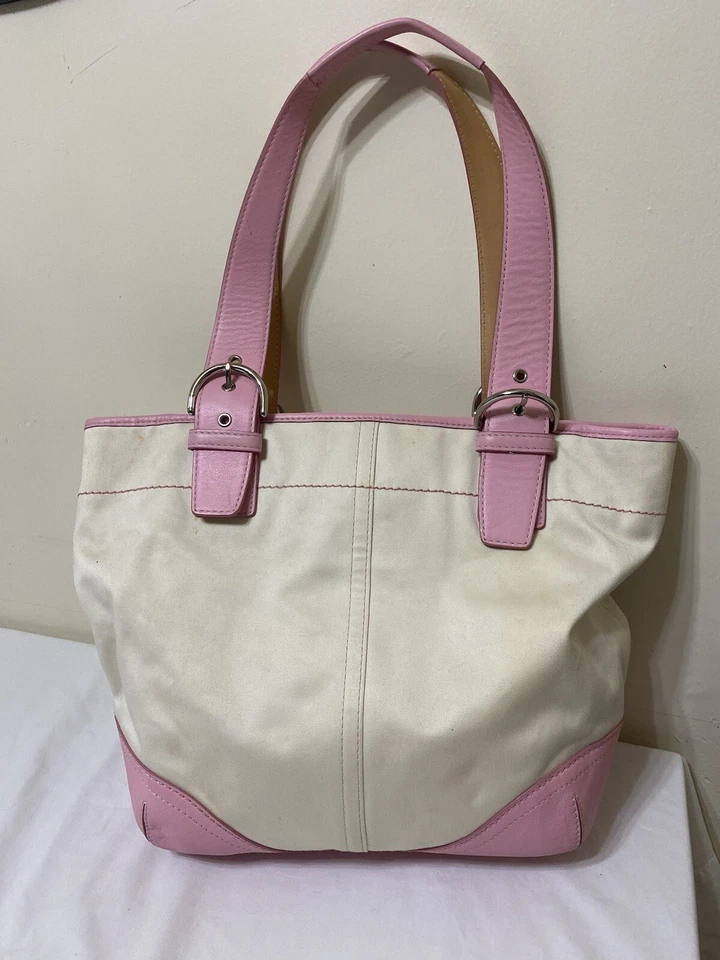 Coach Soho Cream Canvas Rose Pink Leather Trim Multifunction Baby Diaper Bag - Image 3 of 4