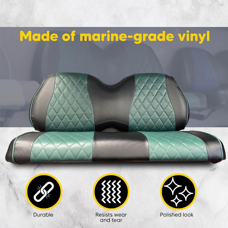 Club Car Seat Cover Diamond 6 PASS- BLK/DRK GRN Precedent Golf Cart 2004+, 6PCS Foto 2 de 4