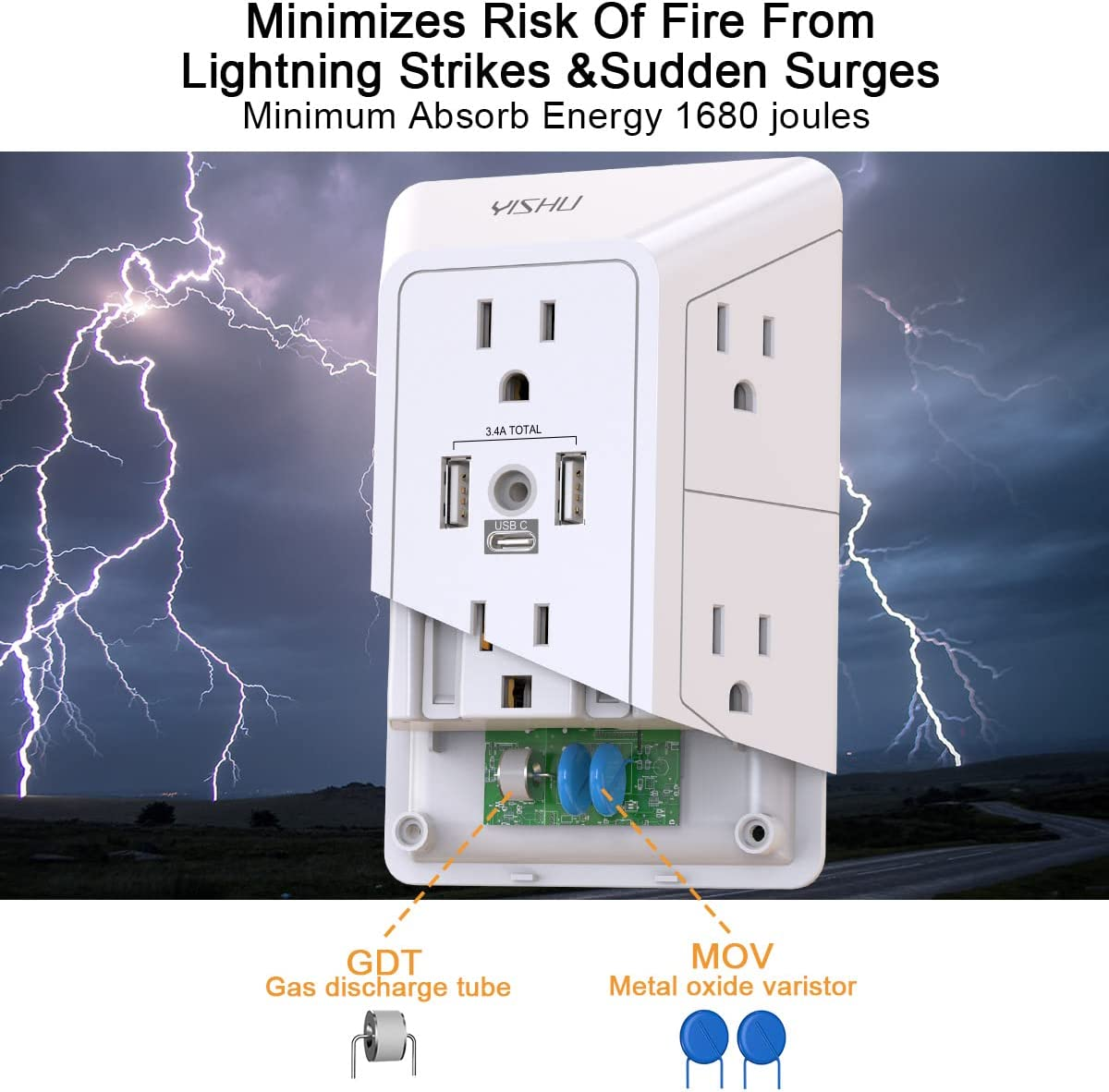 ATB 3-Outlet Surge Protector Power Strip – Flat Plug, 5ft Cord, Grounded For Safety