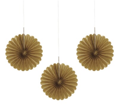 Unique 3 Mini Gold 6  Flower Shaped Tissue Hanging Pom Pom Fans PARTY CELEBRATE