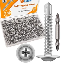 180Pcs #8×1" Self Tapping Screws for Metal Sheet Metal Screws 410 Stainless Stee