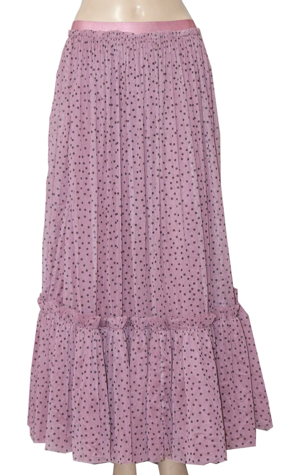 By Anthropologie Tiered Tulle Maxi Skirt Pink Pull on Dot Printed Sheer New M - Image 4 of 4