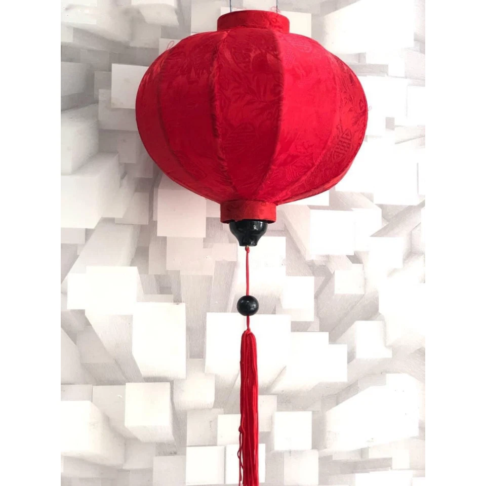 Linterna de seda roja 14 pulgadas asiática bambú pantalla boda decoración, colgante oriental Foto 4 de 4