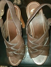 TORY BURCH BROWN LEATHER LADIES SHOES/CLOGS/HIGH HEEL SIZE 7M INTER WOVEN DESIGN