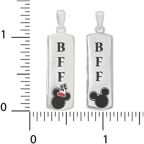 DISNEY MICKEY & MINNIE BFF 18" TWO PENDANT NECKLACE SILVER PLATED BRASS NEW - Picture 2 of 9