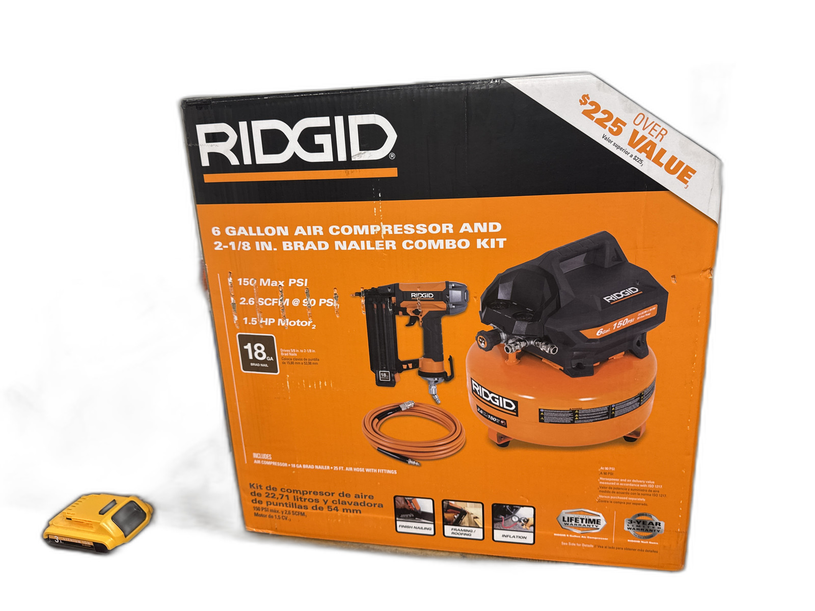RIDGID 6 Gal. 150 PSI Electric Pancake Air Compressor w/18ga Brad Nailer & Hose