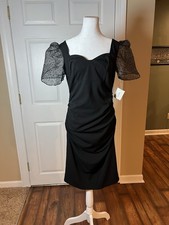 David Bridal Women's Size 12 Crep Rusched Dress Pindot Puff Sleeves Wedding