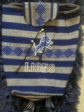 Detroit Lions Football Woven Rug Style Drawstring Tote Bag Backpack Michigan 