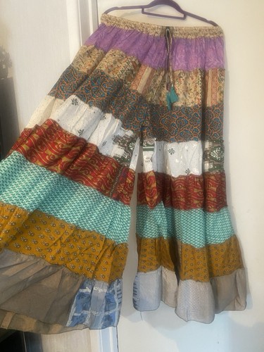 Bespoke Hand Made Floral Bohemian Hippy Festival Palazzo Pants Trousers O/S - Picture 1 of 2