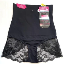 Maidenform Shapewear Shorts Womens Medium Black High Waist Lace Slimming New