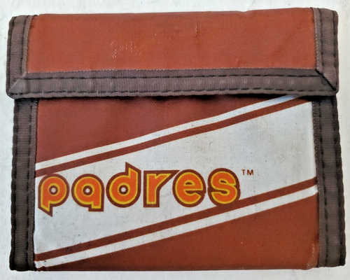 Vintage Retro 80s San Diego Padres Nylon Bifold Wallet Brown Hook & Loop Closure