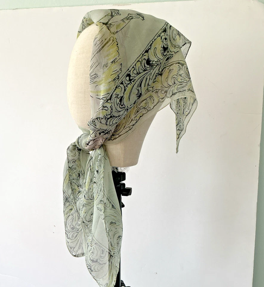 Cachecol vintage 1950 nylon tecido chiffon estampa Degas bailarina dançarina 30 x 32 - Imagem 3 de 4