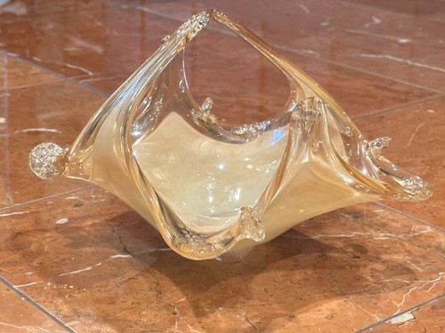 MURANO ART GLASS LINEA ASTUNI CHAMPAGNE GOLD 8" BASKET BOWL CENTERPIECE EUC - Picture 2 of 13