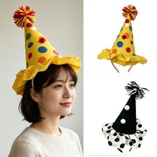 Party Costume Clown Headwear with a Wide Band and Upright Mini Hat Accent