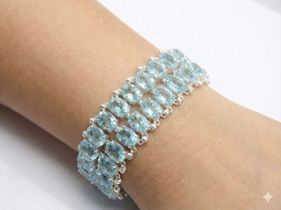 Aqua Aquamarine Gemstone Handmade 925 Sterling Silver Jewelry Chain Bracelet